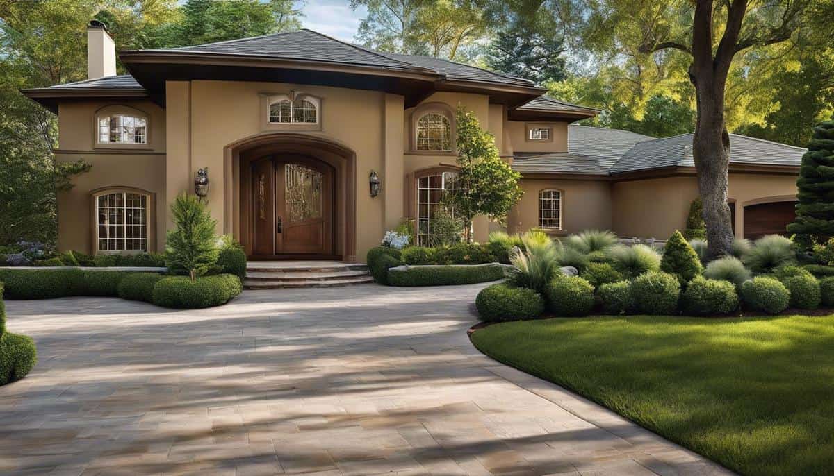 Stucco home with a landscaped yard and driveway, pest control company near me in Tulsa, OK